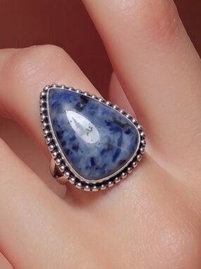 Sodalite‎ gemstone ring stamp 925 silver plated size 6